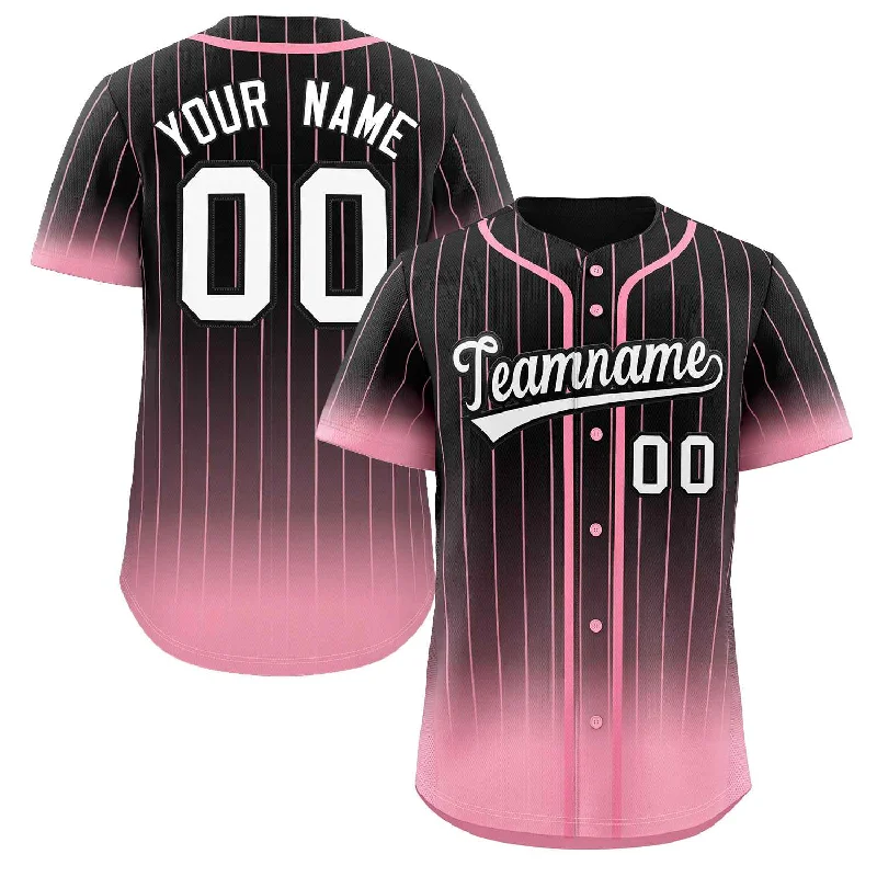 Baseball Jersey for Baseball League Apparel-Custom Black Pink-White Gradient Stripe Fashion Authentic Baseball Jersey