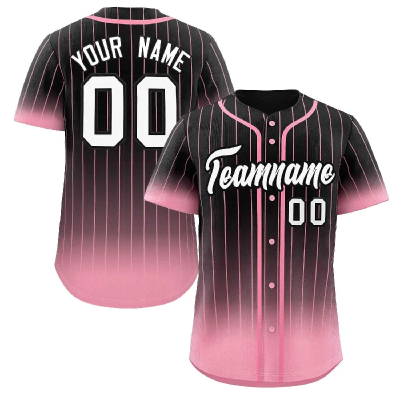 Baseball Jersey for Local Baseball Leagues-Custom Black Pink-White Gradient Stripe Fashion Authentic Baseball Jersey