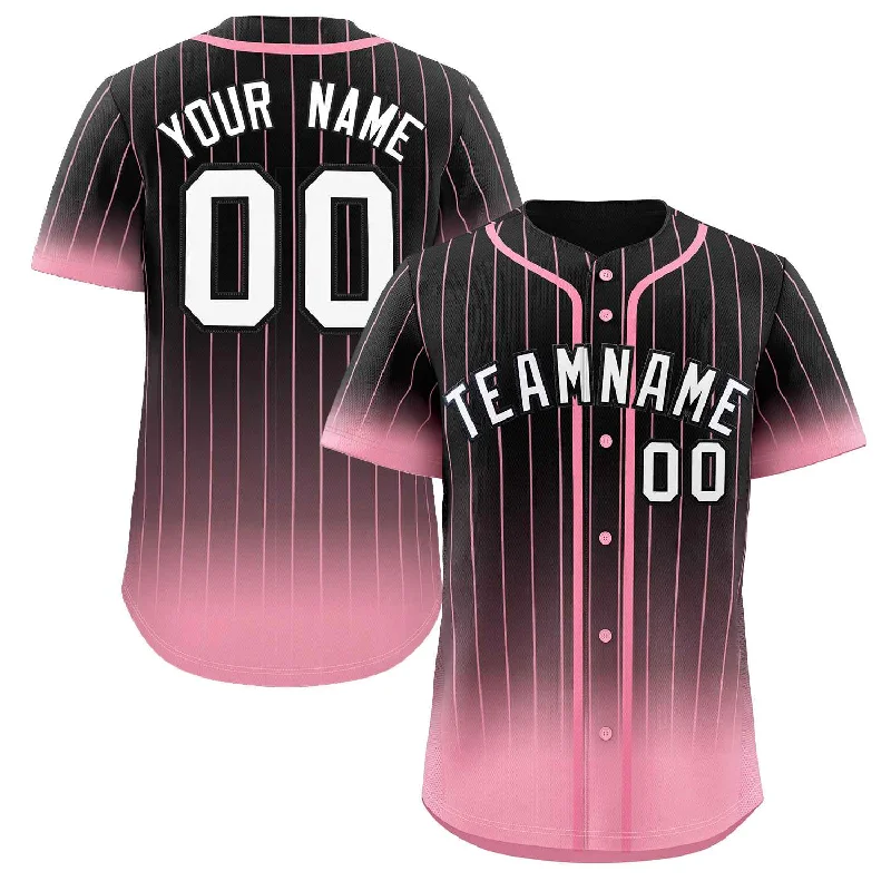 Baseball Jersey for Collector’s Baseball Gear-Custom Black Pink-White Gradient Stripe Fashion Authentic Baseball Jersey