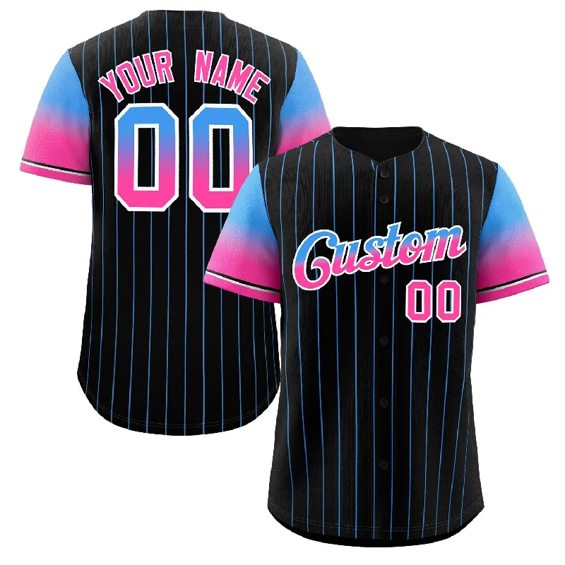 Baseball Jersey for Customized Jerseys for Baseball Fans-Custom Black Powder Blue Pink-White Stripe Font Gradient Fashion Authentic Baseball Jersey