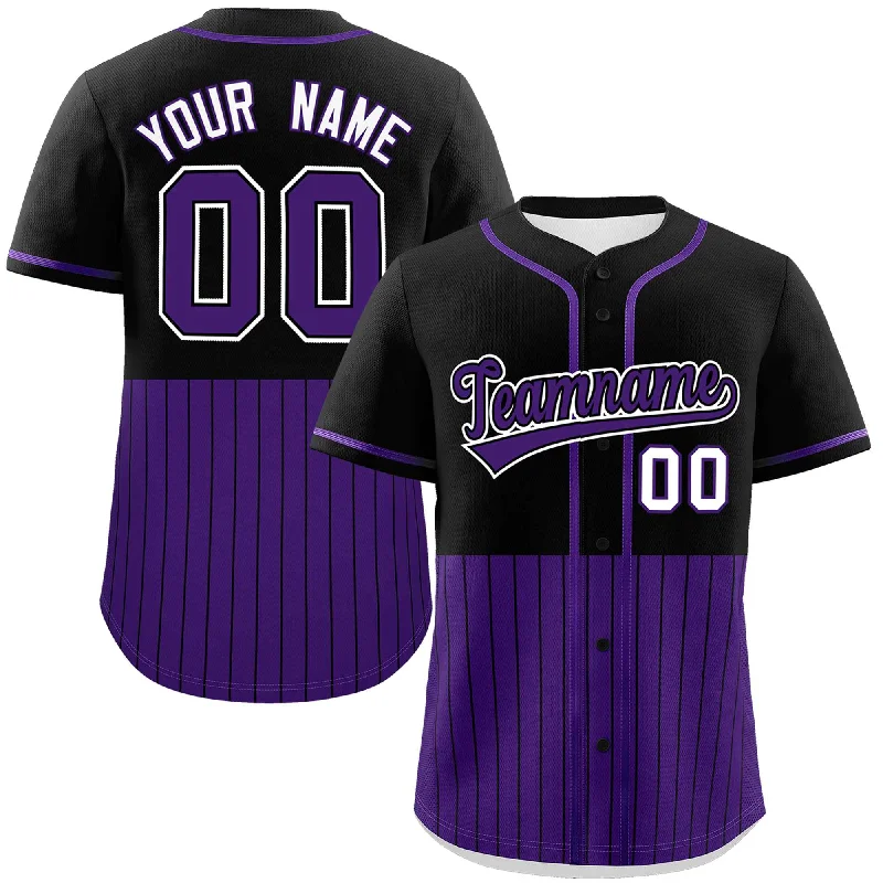 Baseball Jersey for Sports Apparel for All Ages-Custom Black Purple Personalized Half Stripe Design Authentic Baseball Jersey