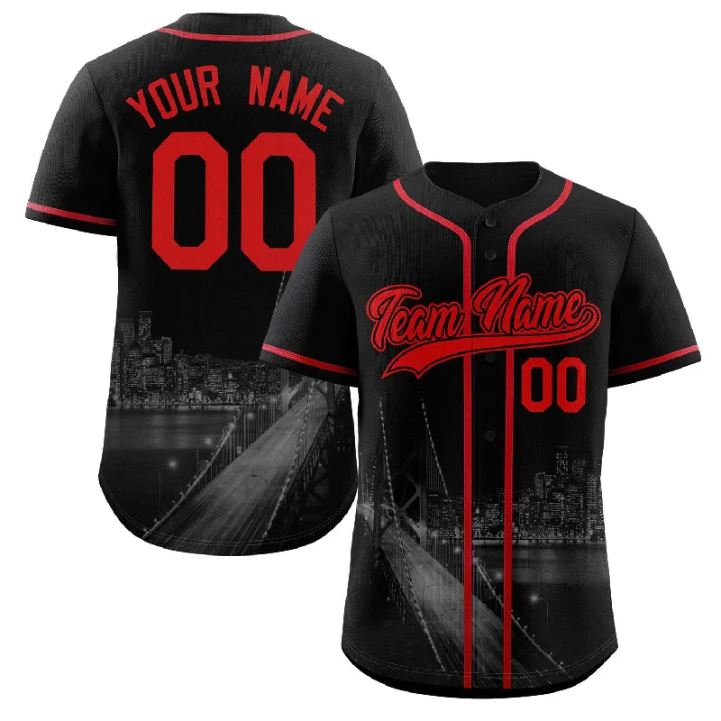 Baseball Jersey for Custom Team Colors-Custom Black Red-Black San Francisco City Connect Baseball Jersey