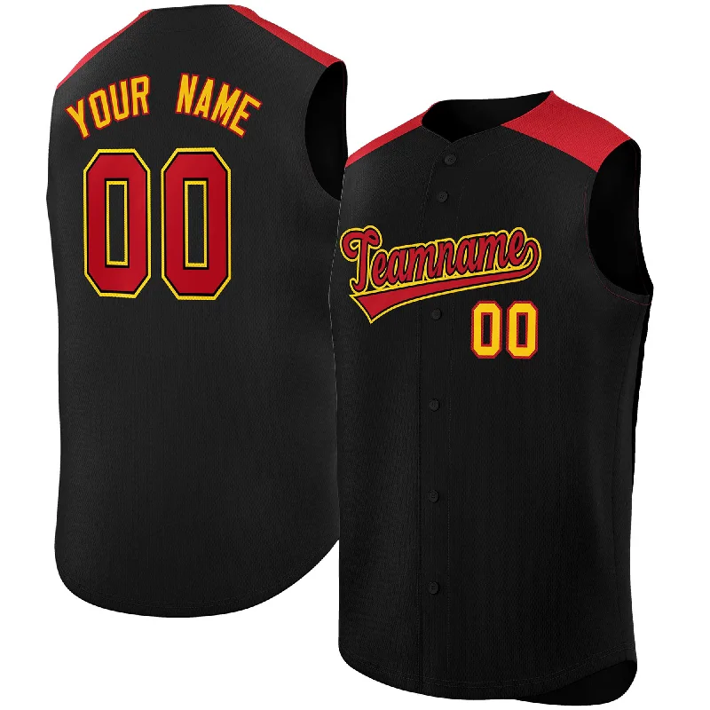 Baseball Jersey for Professional Baseball Teams-Custom Black Red Personalized Classic Authentic Sleeveless Baseball Jersey