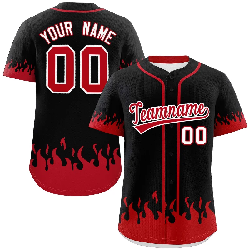 Baseball Jersey for School Teams-Custom Black Red Personalized Flame Graffiti Pattern Authentic Baseball Jersey