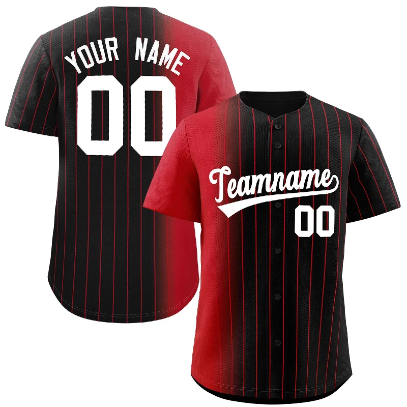 Baseball Jersey for Baseball-Themed Birthday Gifts-Custom Black Red Pinstripe Personalized Gradient Authentic Baseball Jersey