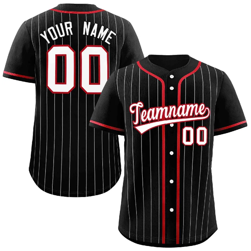 Baseball Jersey for Personalized Jerseys for Events-Custom Black Red Stripe Fashion Raglan Sleeves Authentic Baseball Jersey