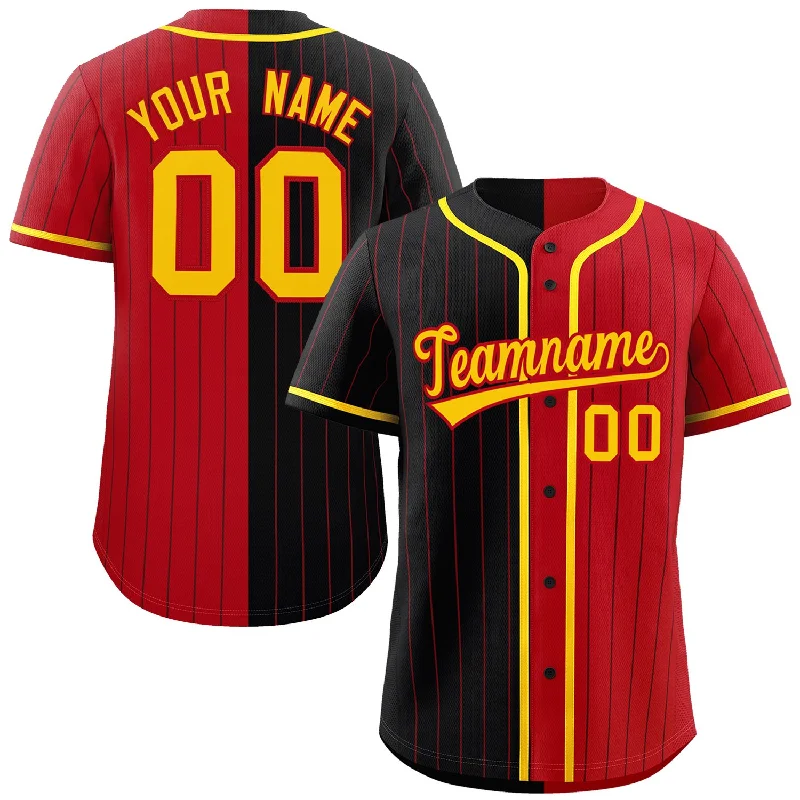 Baseball Jersey for Custom Fan Gear-Custom Black Red Two Tone Striped Fashion Authentic Baseball Jersey