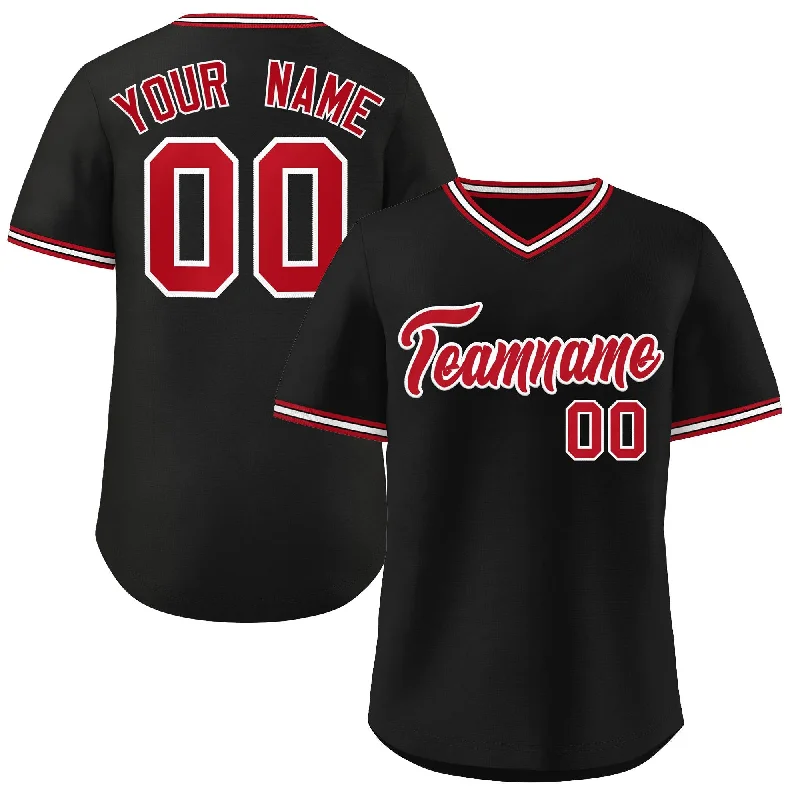 Baseball Jersey for Exclusive Baseball Gear for Fans-Custom Black Red-White Classic Style V-Neck Authentic Pullover Baseball Jersey