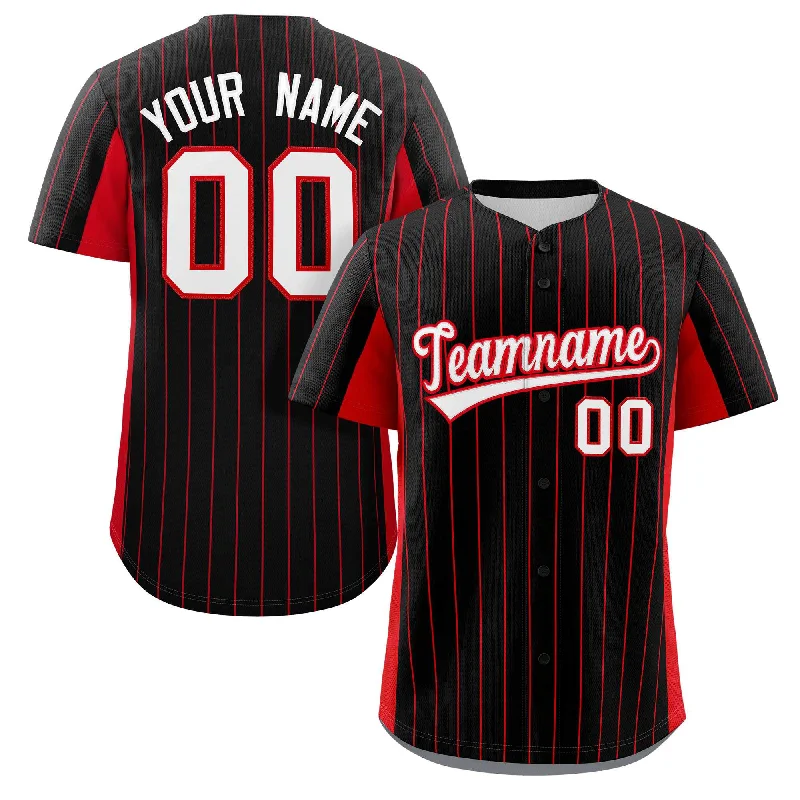 Baseball Jersey for School Teams-Custom Black Red-White Stripe Fashion Design Full Button Authentic Baseball Jersey