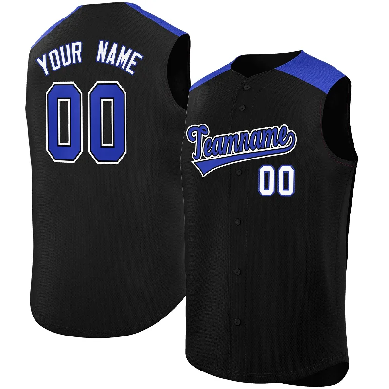 Baseball Jersey for Custom Fan Jerseys for Groups-Custom Black Royal Personalized Classic Authentic Sleeveless Baseball Jersey