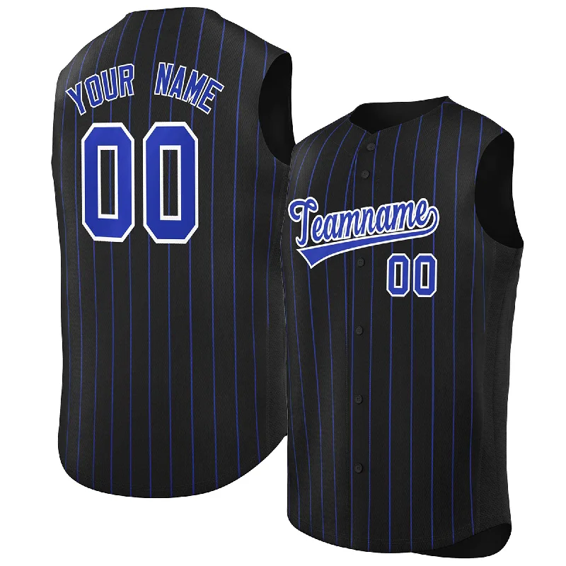 Baseball Jersey for Retro Style Jerseys-Custom Black Royal-White Sleeveless Stripe Fashion Baseball Jersey