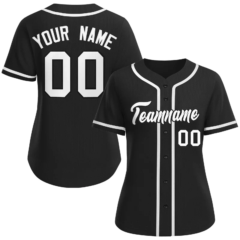 Baseball Jersey for Custom Sizes-Custom Black White-Black Classic Style Baseball Jersey For Women