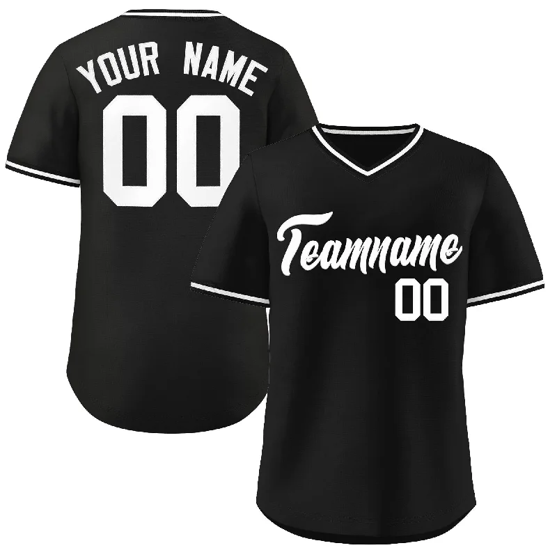 Baseball Jersey for Team Uniforms-Custom Black White Classic Style V-Neck Authentic Pullover Baseball Jersey