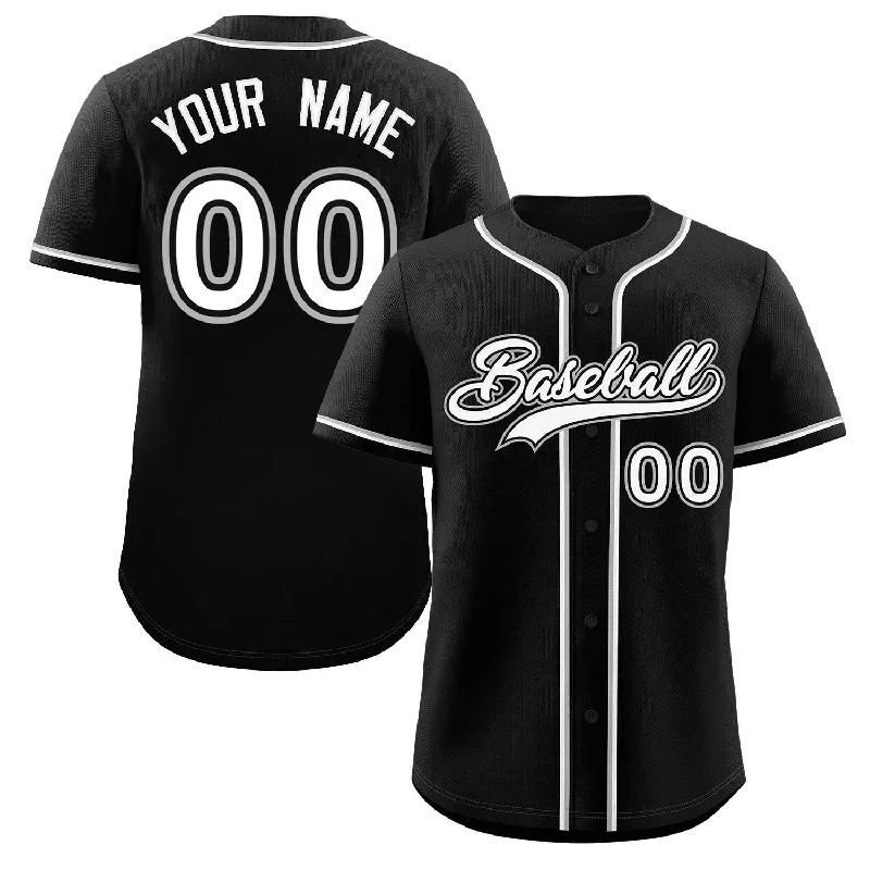 Baseball Jersey for Baseball Apparel for All Ages-Custom Black White-Gray Classic Style Authentic Baseball Jersey