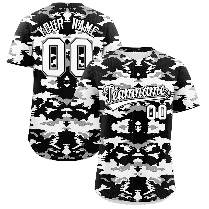 Baseball Jersey for Fan Gear for Baseball Games-Custom Black White-Gray Personalized Camo Design Authentic Baseball Jersey