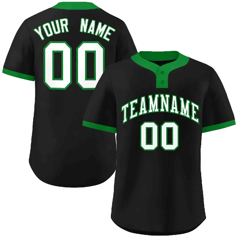 Baseball Jersey for Custom Team Jerseys for Kids-Custom Black White-Kelly Green Classic Style Authentic Two-Button Baseball Jersey