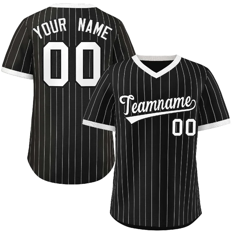 Baseball Jersey for Baseball Apparel for All Ages-Custom Black White Stripe Fashion Authentic Pullover Baseball Jersey