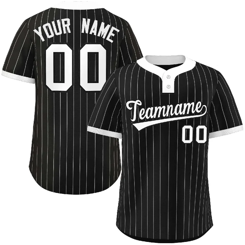 Baseball Jersey for Fan Merchandise for Baseball Events-Custom Black White Stripe Fashion Authentic Two-Button Baseball Jersey