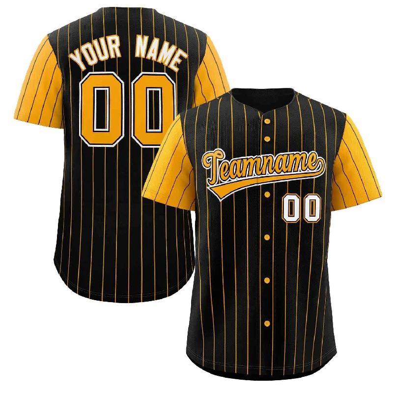 Baseball Jersey for Custom Team Jerseys for Kids-Custom Black Yellow-White Stripe Fashion Raglan Sleeves Authentic Baseball Jersey