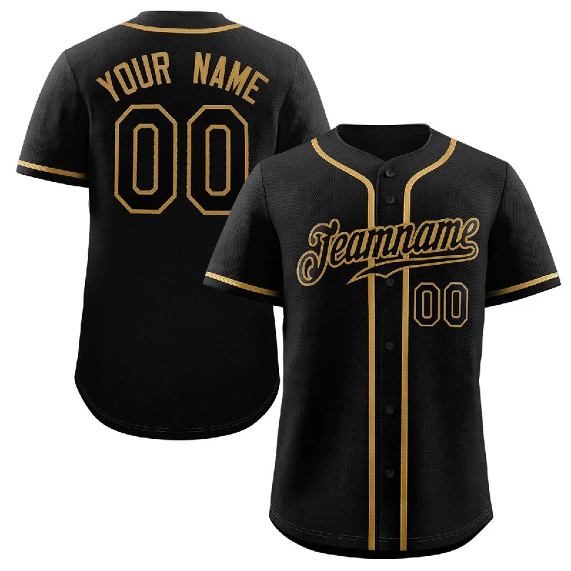 Baseball Jersey for Baseball Gear for Competitions-Custom Black Old Gold Classic Style Authentic Baseball Jersey