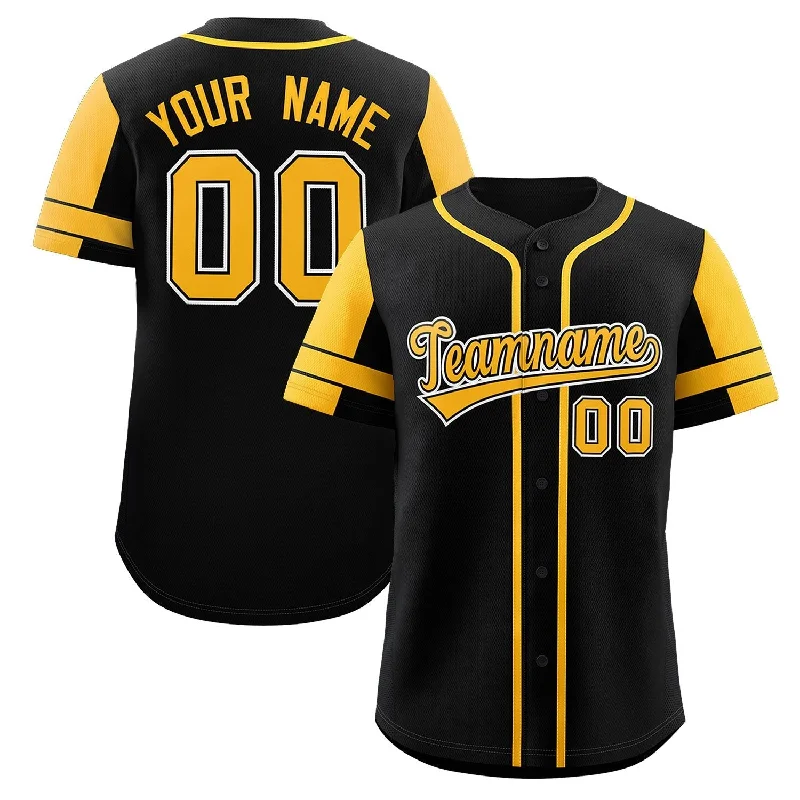 Baseball Jersey for Fun Local Events and Tournaments-Custom Black Yellow Personalized Raglan Sleeves Authentic Baseball Jersey