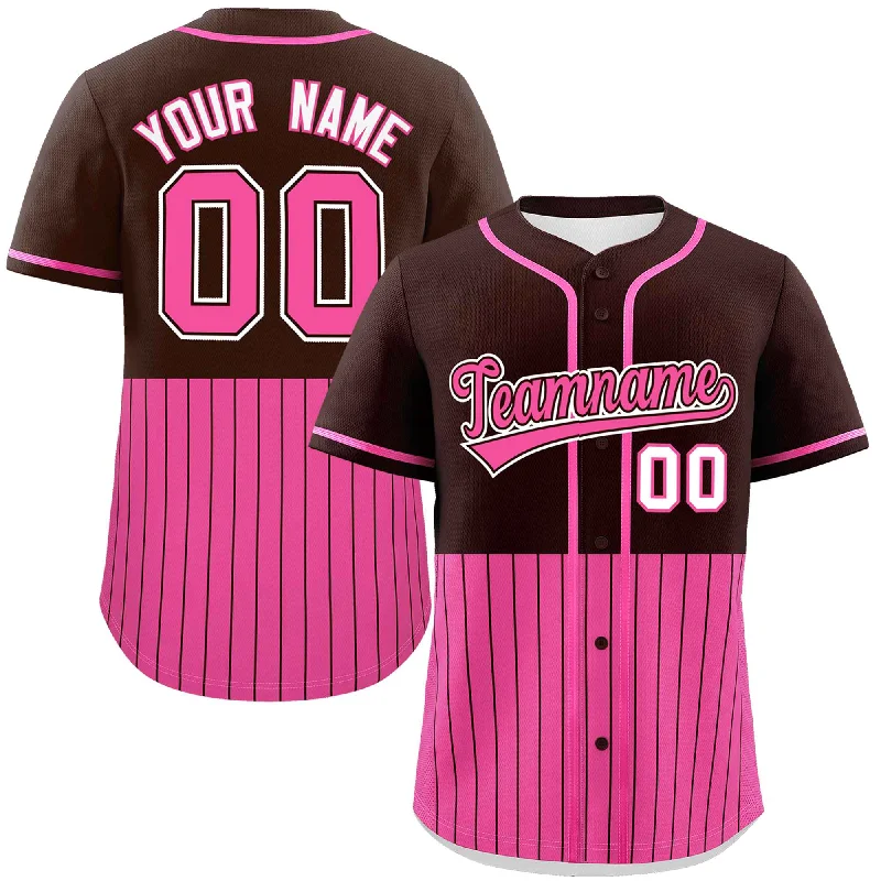 Baseball Jersey for Custom Fan Jerseys for Groups-Custom Brown Pink Personalized Half Stripe Design Authentic Baseball Jersey