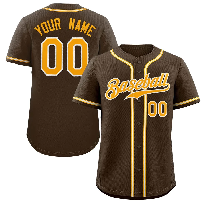 Baseball Jersey for Custom Team Wear for Leagues-Custom Brown Yellow-Gray Classic Style Authentic Baseball Jersey