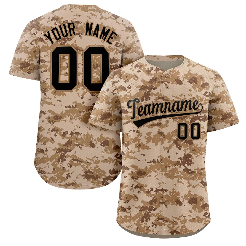 Baseball Jersey for Fun Family Baseball Games-Custom Camo Black Old-Gold Authentic Baseball Jersey