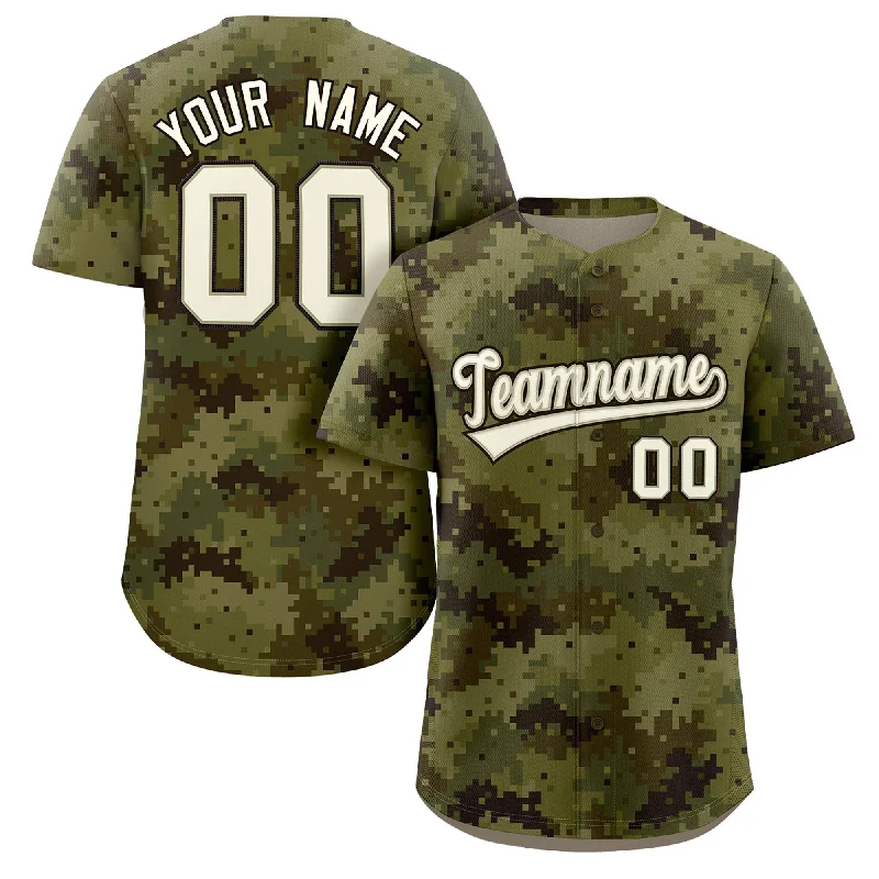 Baseball Jersey for Youth Baseball Leagues-Custom Camo Cream Green-Brown Authentic Baseball Jersey