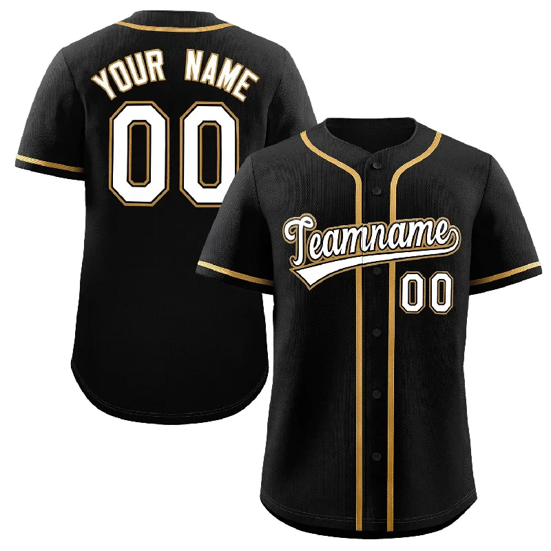 Baseball Jersey for Personalized Baseball Jerseys for Teams-Custom Black White-Gold Classic Style Authentic Baseball Jersey