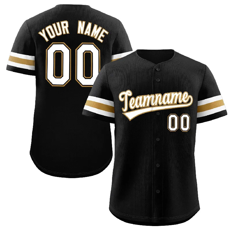 Baseball Jersey for Team Spirit Apparel for Supporters-Custom Black White-Gold Classic Style Authentic Baseball Jersey