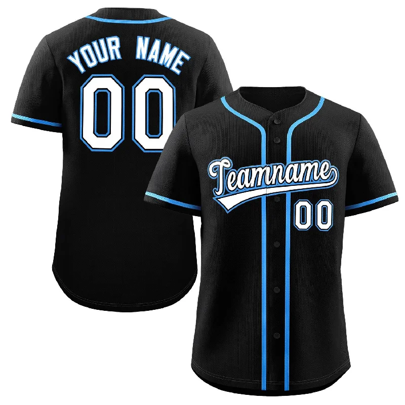 Baseball Jersey for Personalized Team Wear-Custom Black White-Powder Blue Classic Style Authentic Baseball Jersey