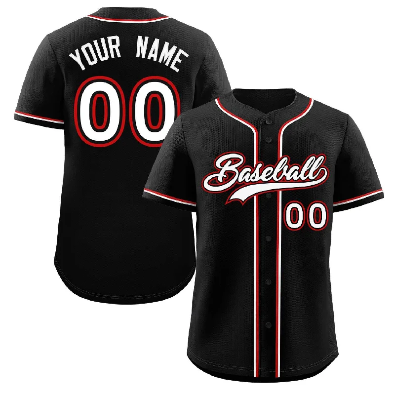 Baseball Jersey for Youth Baseball Leagues-Custom Black White-Red Classic Style Authentic Baseball Jersey