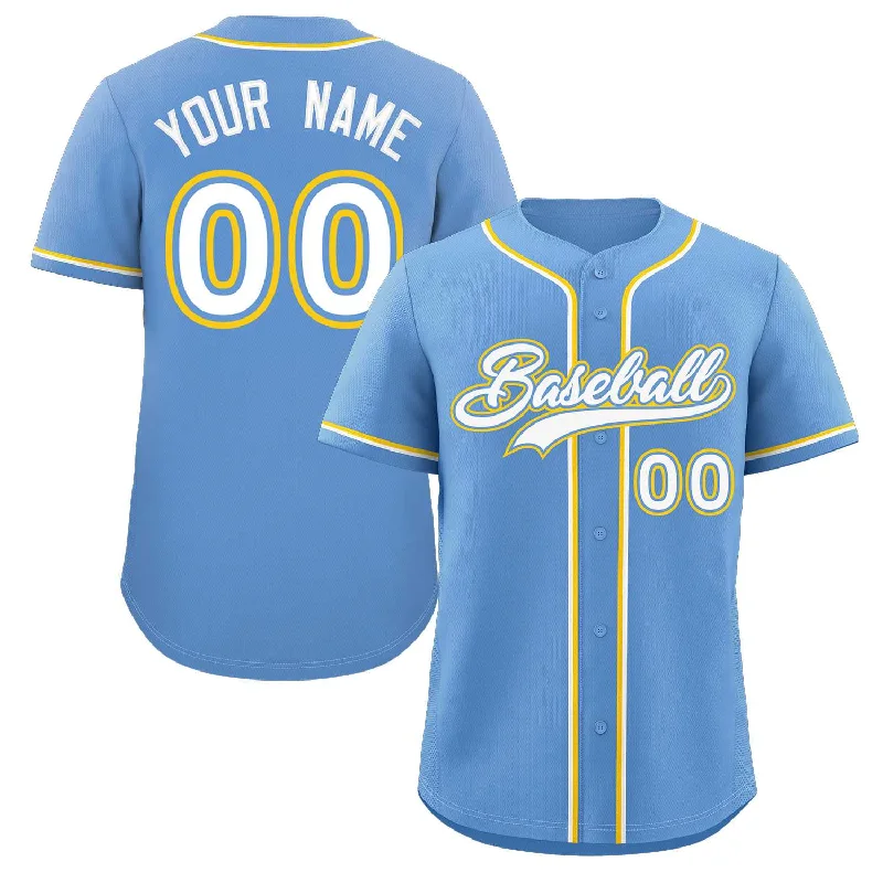 Baseball Jersey for Team Uniforms-Custom Light Blue White-Yellow Classic Style Authentic Baseball Jersey