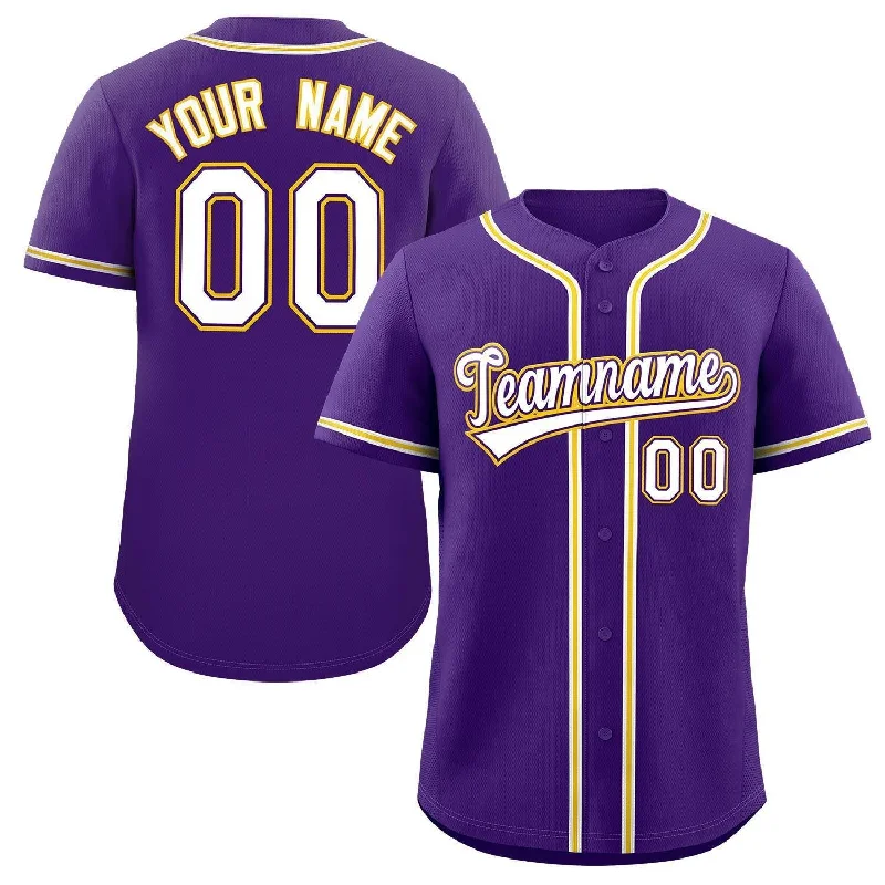 Baseball Jersey for Custom Baseball Apparel for Groups-Custom Purple White-Yellow Classic Style Authentic Baseball Jersey