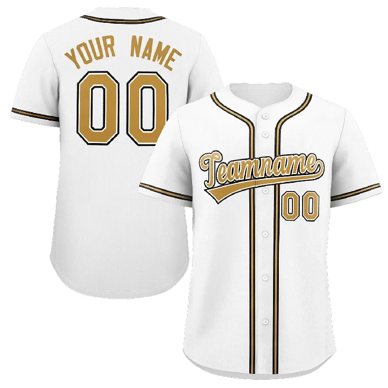 Baseball Jersey for College and Professional Fans-Custom White Gold-White Classic Style Authentic Baseball Jersey