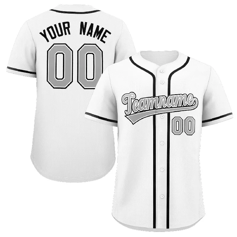 Baseball Jersey for Baseball Player Apparel for Schools-Custom White Gray-Black Classic Style Authentic Baseball Jersey