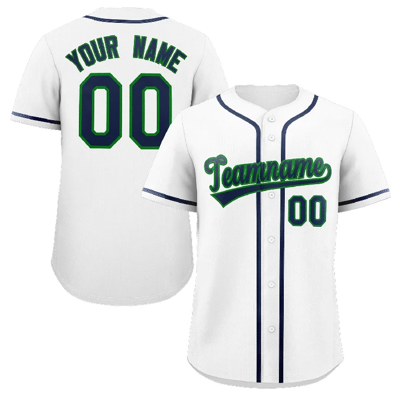 Baseball Jersey for Fun and Interactive Baseball Events-Custom White Navy-Green Classic Style Authentic Baseball Jersey