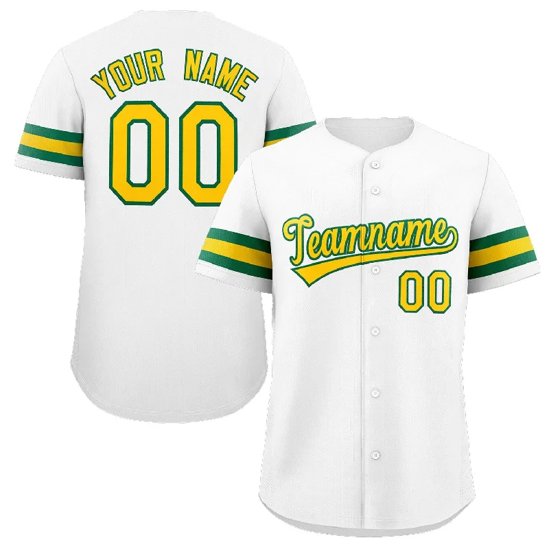 Baseball Jersey for Baseball Player Apparel for Schools-Custom White Yellow-Green Classic Style Authentic Baseball Jersey