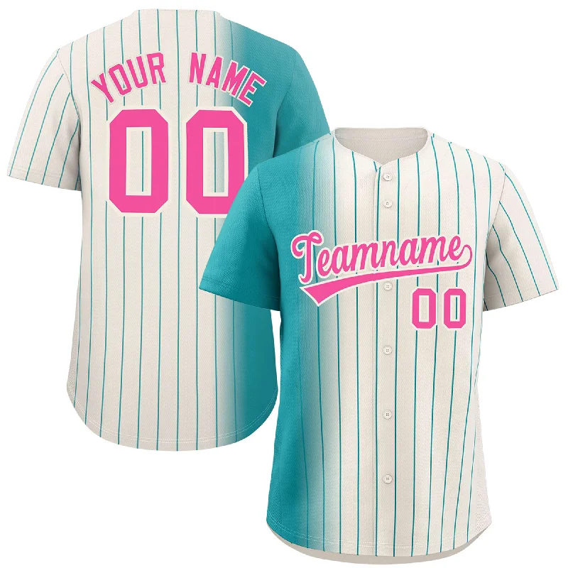 Baseball Jersey for Custom Team Jerseys for Kids-Custom Cream Aqua Pinstripe Personalized Gradient Authentic Baseball Jersey