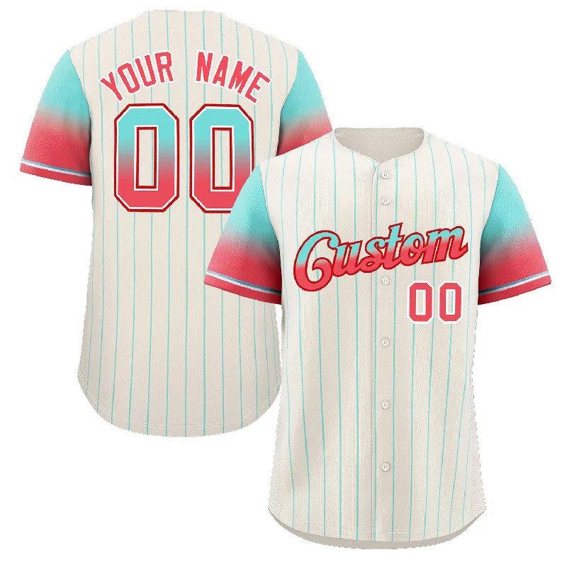 Baseball Jersey for Custom Baseball Apparel for Groups-Custom Cream Aqua-Red Stripe Font Gradient Fashion Authentic Baseball Jersey