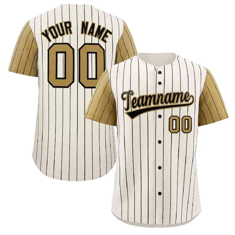 Baseball Jersey for Fan Apparel for College Teams-Custom Cream Black-Old Gold Stripe Fashion Raglan Sleeves Authentic Baseball Jersey