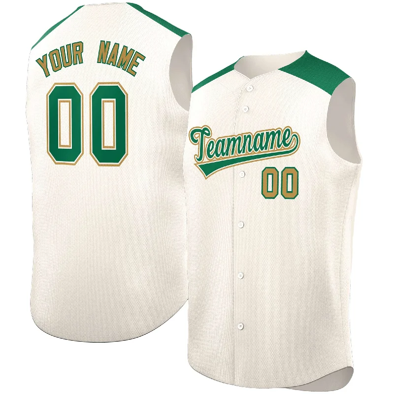 Custom Baseball Jersey for Teams-Custom Cream Kelly Green Personalized Classic Authentic Sleeveless Baseball Jersey