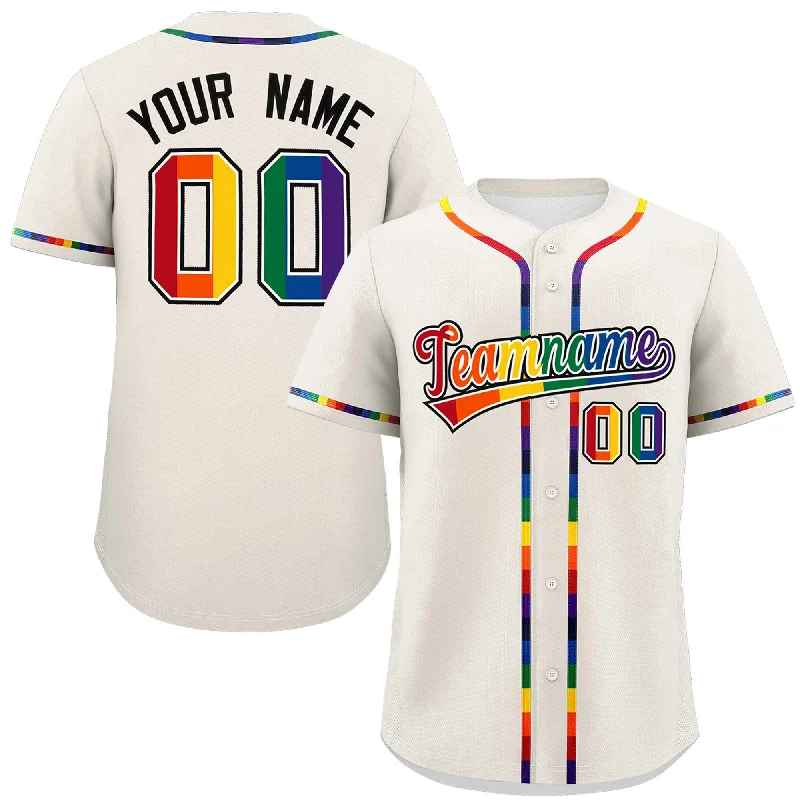 Baseball Jersey for Fan Gear for Game Day-Custom Cream LGBT Rainbow For Pride Month Classic Style Authentic Baseball Jersey