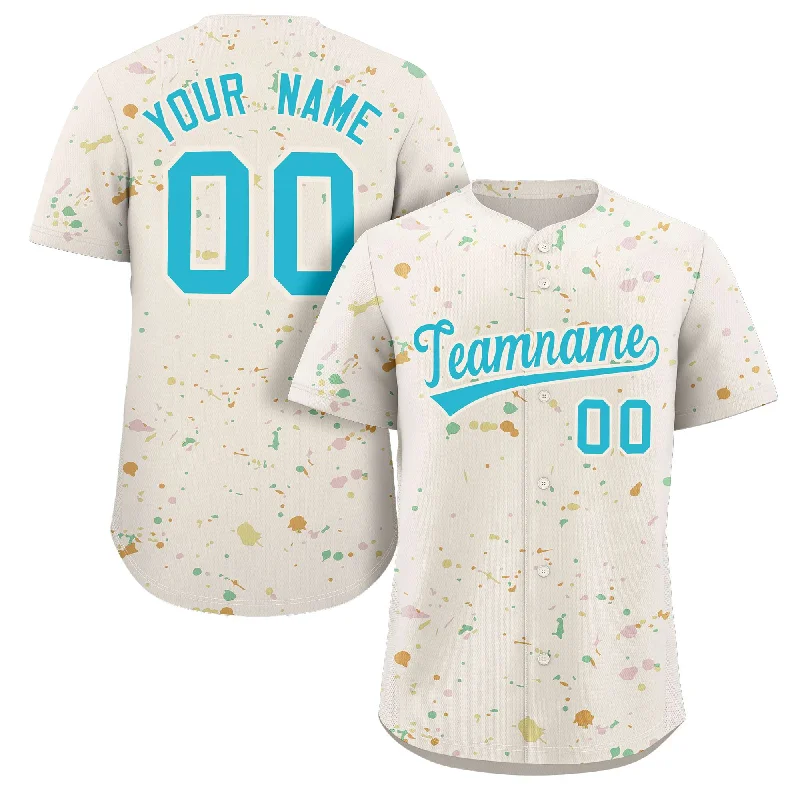 Baseball Jersey for Baseball Jerseys for Competitions-Custom Cream Light Blue Splash Graffiti Pattern Authentic Baseball Jersey