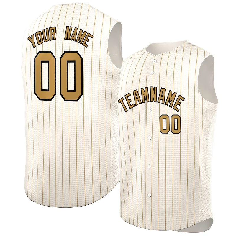 Baseball Jersey for Personalized Baseball Gifts for Fans-Custom Cream Old Gold-Black Sleeveless Stripe Fashion Baseball Jersey