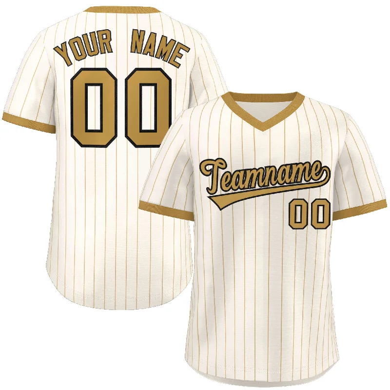 Baseball Jersey for Promotional Baseball Merchandise-Custom Cream Old Gold Stripe Fashion Authentic Pullover Baseball Jersey