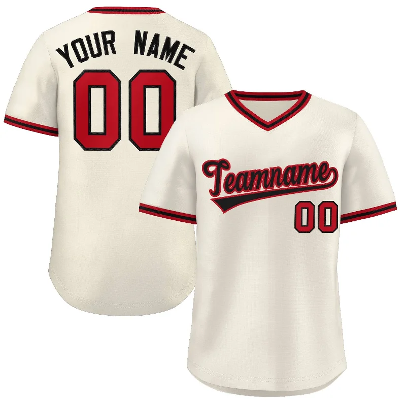 Baseball Jersey for Baseball Fan Gifts for Birthdays-Custom Cream Red-Black Classic Style Outdoor Authentic Pullover Baseball Jersey