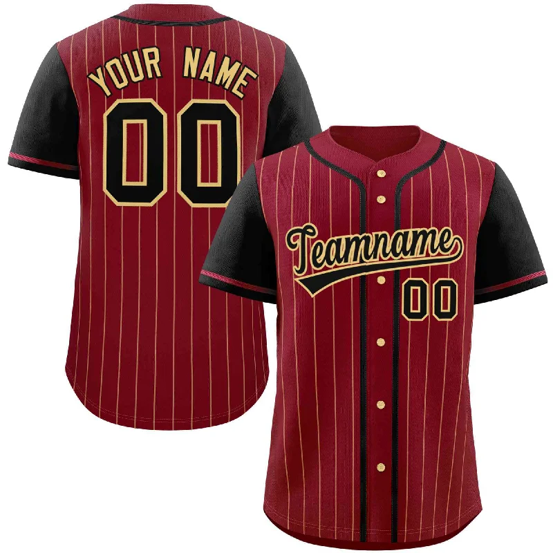 Baseball Jersey for Group Orders-Custom Crimson Black-Khaki Stripe Fashion Raglan Sleeves Authentic Baseball Jersey