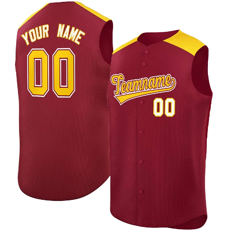 Baseball Jersey for Local Baseball Leagues-Custom Crimson Gold Personalized Classic Authentic Sleeveless Baseball Jersey